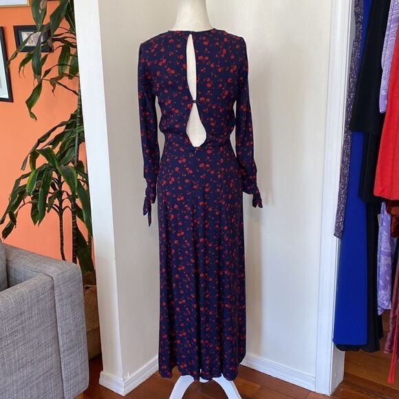 Reformation Navy and Red Zelda Floral Midi Dress w/ Thigh Split Size 2 Sold Out - Picture 6 of 16